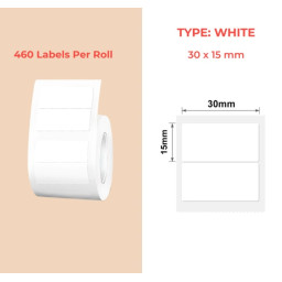 30*15 (2R) white Polypropylene (water proof, tear proof and oil proof) thermal labels 460/roll